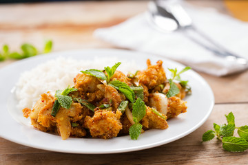 crispy fried chicken spicy salad with rice