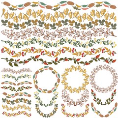 Set of vector colorful floral decorations. All brushes included.