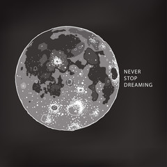 Realistic full moon with inscription NEVER STOP DREAMING