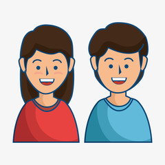 A smiling brunette couple over white background. Vector illustration.