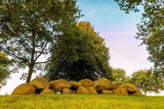 Ancient Dutch megalithic tomb dolmen (hunebed)