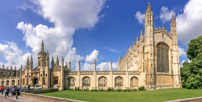 Panorama of the famous King's college university of Cambridge and chapel in Cambridge, UK