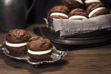 Chocolate Whoopie Pies or Moon Pies Filled with Frosting