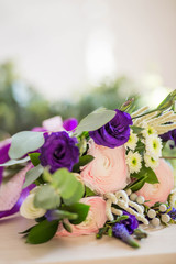 beautiful wedding bouquet on white background purple pink flowers