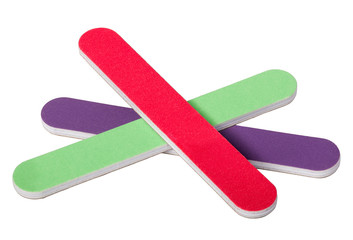Mini color nailfile used for smoothing and shaping the fingernails and toenails Isolated on white background.