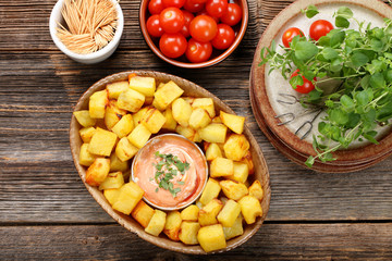 Patatas bravas traditional Spanish potatoes snack tapas