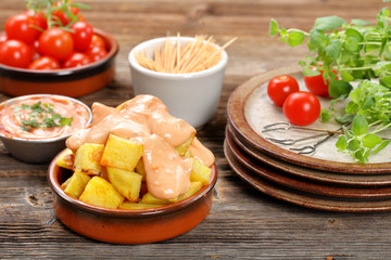 Patatas bravas traditional Spanish potatoes snack tapas