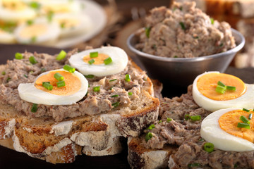 healthy wholegrain bread sandwich with tuna paste