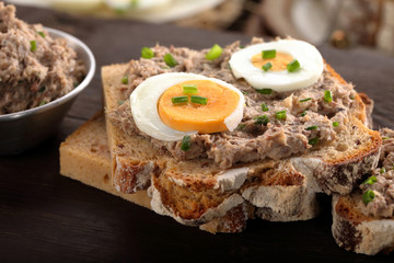 healthy wholegrain bread sandwich with tuna paste