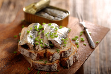 fresh sandwich with sardines on wholegrain bread