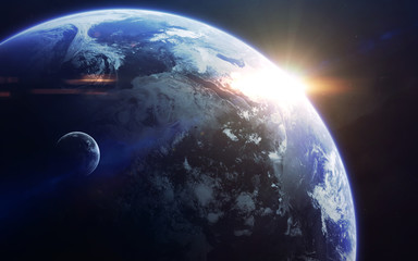 Little blue planet Earth in deep space. Elements of this image furnished by NASA