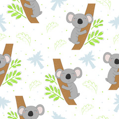Seamless pattern with cute koala on the tree . Vector background for kids © iryna_boiko