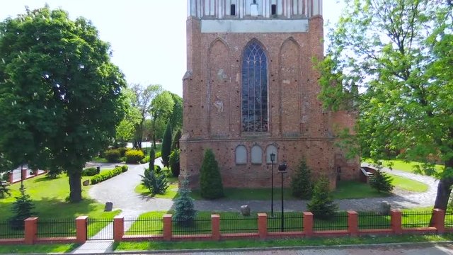 Aerial.  Church of Our Lady of Czestochowa and St. Stanislaus (circa 1521) in Swiecie town, Poland.  Citizens call this church Stara Fara 