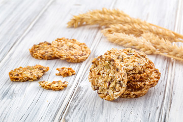 Cereal cookies with raisins and nuts. Healthy nutrition vegan food with protein.
