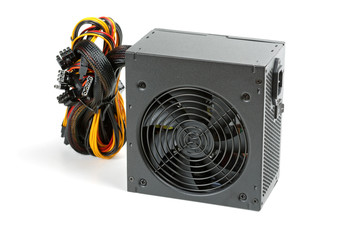 the power supply for the computer isolated on white background
