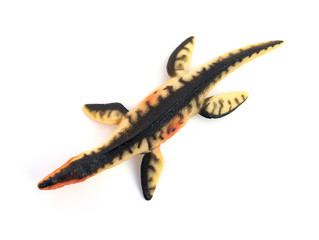 top view Liopleurodon toy on a white background
