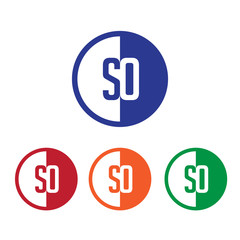 SO initial circle half logo blue,red,orange and green color