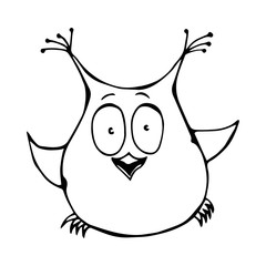 Cute Funny Happy Surprised Amused Puzzled Owl Bird . Isolated On a White Background Doodle Cartoon Hand Drawn Sketch Vector Illustration. Emoji Character.
