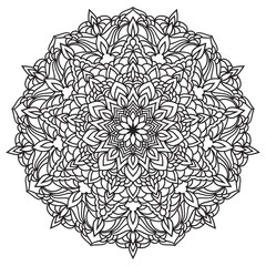 Hand drawn monochrome oriental ornamental lace round mandala