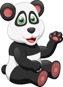 Cute panda cartoon waving hand. vector illustration