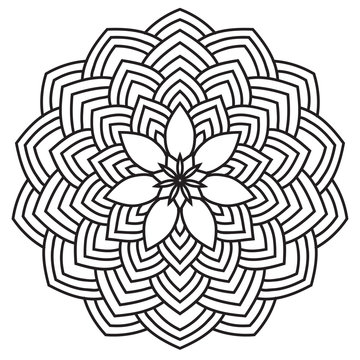 Hand drawn monochrome oriental ornamental lace round mandala
