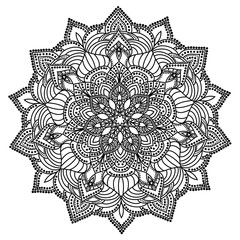 Hand drawn monochrome oriental ornamental lace round mandala