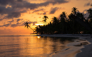Sunset over a remote beach at the San Blas Islands, Panama