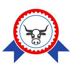 Cow Seal Stamp Ribbons flat vector pictogram. An isolated illustration on a white background.