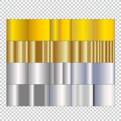 Set of silver and gold gradients on isolated background.