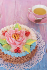 Fototapeta na wymiar cakes on color background