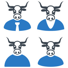 Bull Boss flat vector icon collection. An isolated icons on a white background.