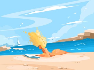 Girl reading book on sunny beach