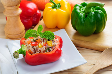 Stuffed peppers with fried rice and vegetables