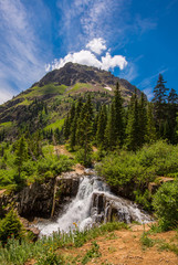 Mountain With Blue Sky And Waterfall