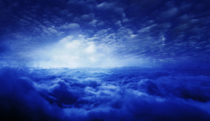 Glow light over the mist at night