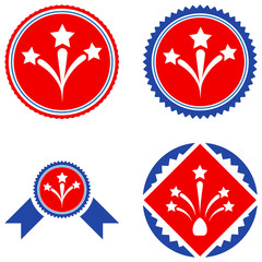 Fireworks Seal Stamp flat vector pictogram collection. An isolated icons on a white background.