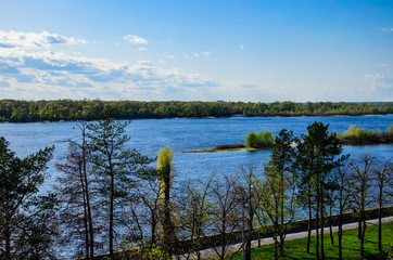 Aerial view on river Dnieper in Kremenchug