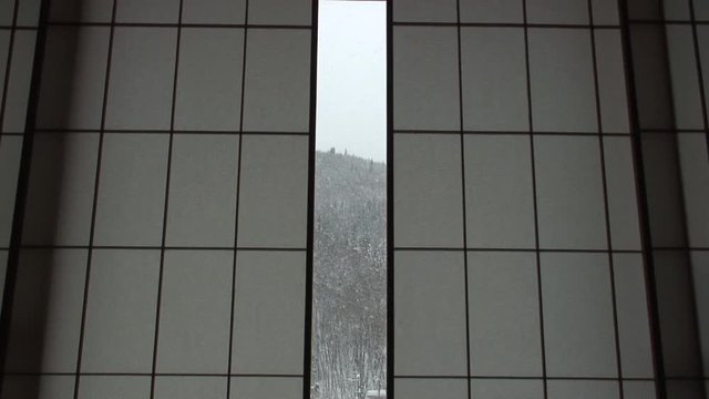 Snow Fall / Shoji (Japanese paper doors) / Winter - Shizukuishi (Iwate, Japan) - Zoom In