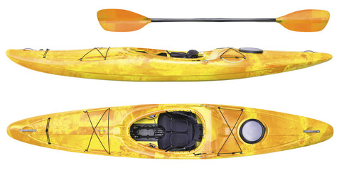 river running kayak and paddle isolated