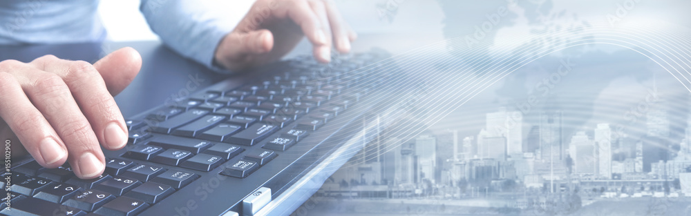 Poster hands typing on keyboard