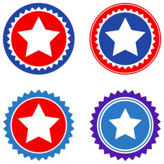 Round Star Seal Stamp flat vector pictograph set. An isolated icons on a white background.
