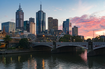 Melbourne cityscape at sunrise