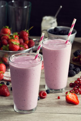 Mixed Berry Yogurt Smoothie or Shake with Ingredients