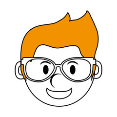 monochrome silhouette of cartoon face smiling man with glasses and hairstyle orange vector illustration