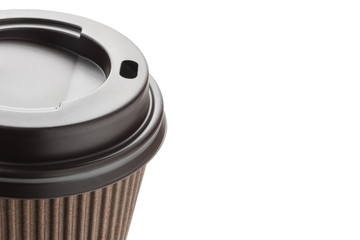 Close-up paper coffe cup with cover