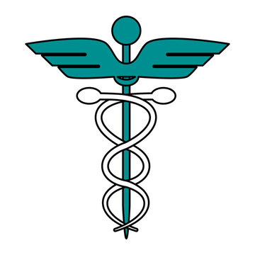 color graphic of cartoon health symbol with serpent entwined vector illustration