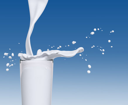 Splash milk in glass,  3d rendering