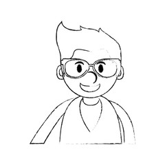 monochrome blurred silhouette of cartoon half body man with glasses vector illustration