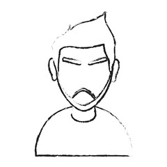 monochrome blurred silhouette with of cartoon half body faceless man with moustache and eyebrows vector illustration
