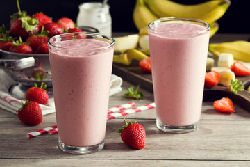 Two Strawberry Banana Yogurt Smoothies